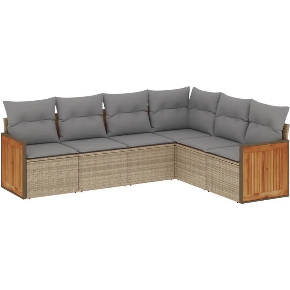 vidaXL 6-delige Loungeset met kussens poly rattan beige, foto 3