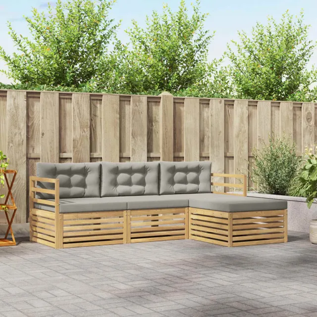 vidaXL Buiten bankenset 4 st 4-zits Wit en Lichtgrijs Polyester