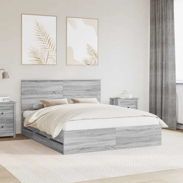 vidaXL Bedframe met lade Grijs Sonoma 160 x 200 cm Ingenieurshout