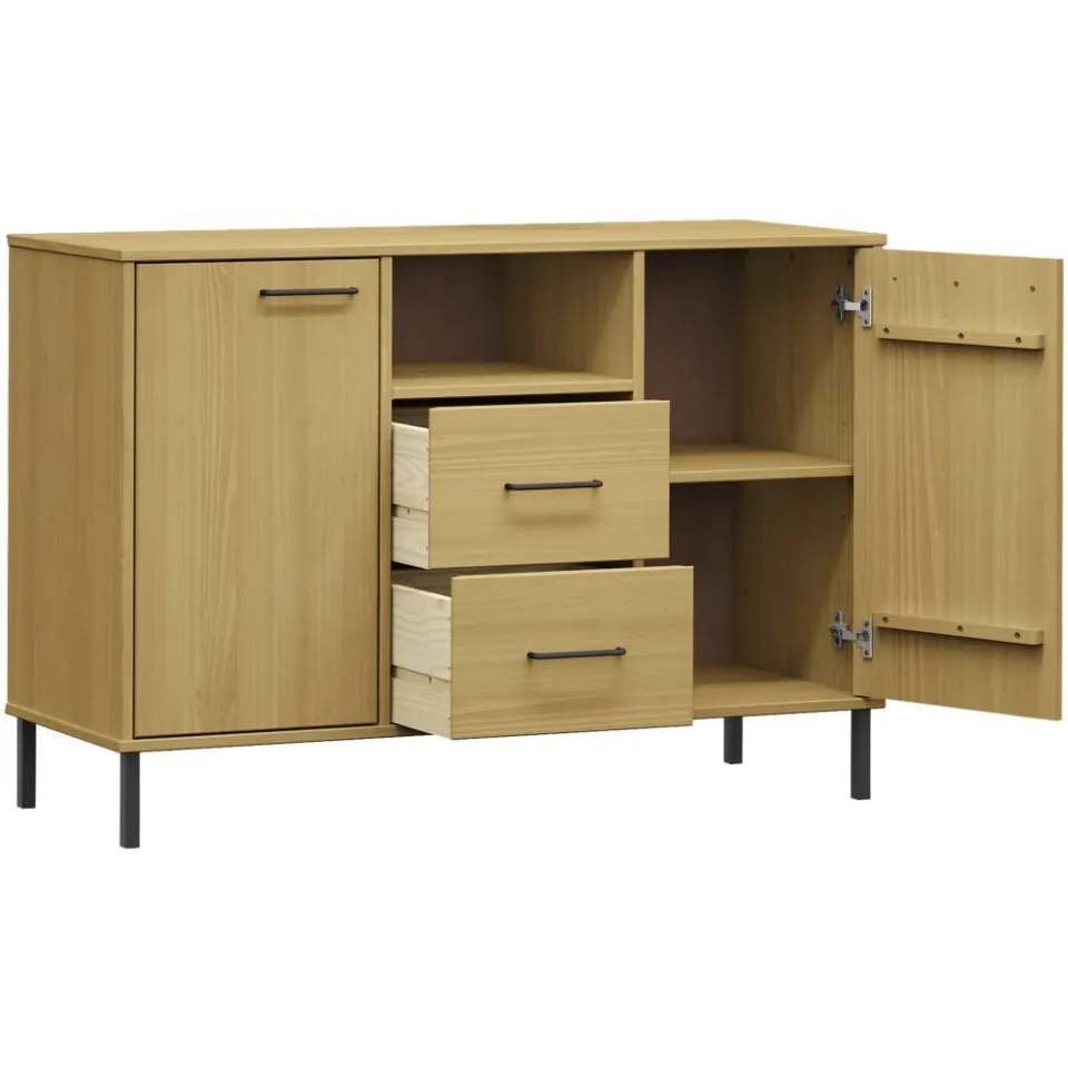 vidaXL Dressoir met metalen poten OSLO 113x40x77 cm grenenhout bruin, foto 4