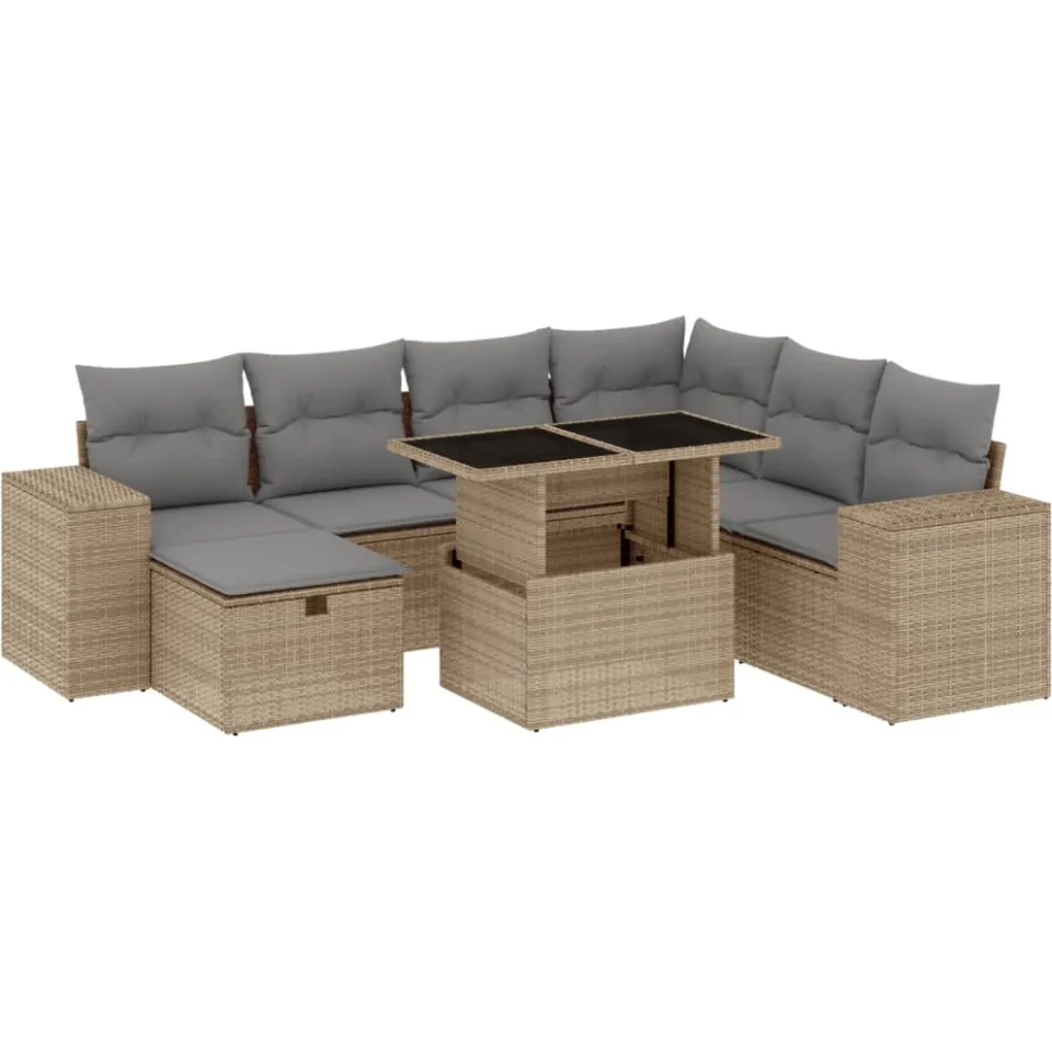vidaXL 8-delige Loungeset met kussens poly rattan beige, foto 3