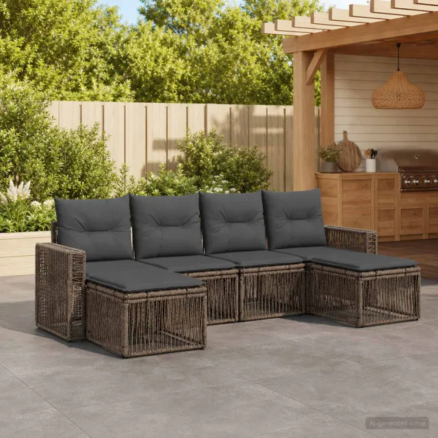 vidaXL Tuinbankenset 6 st 6-zits Grijs en Donkergrijs poly rattan, foto 2