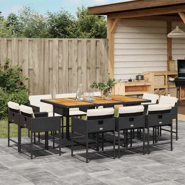 vidaXL 11-delige Tuinset met kussens poly rattan zwart, foto 2
