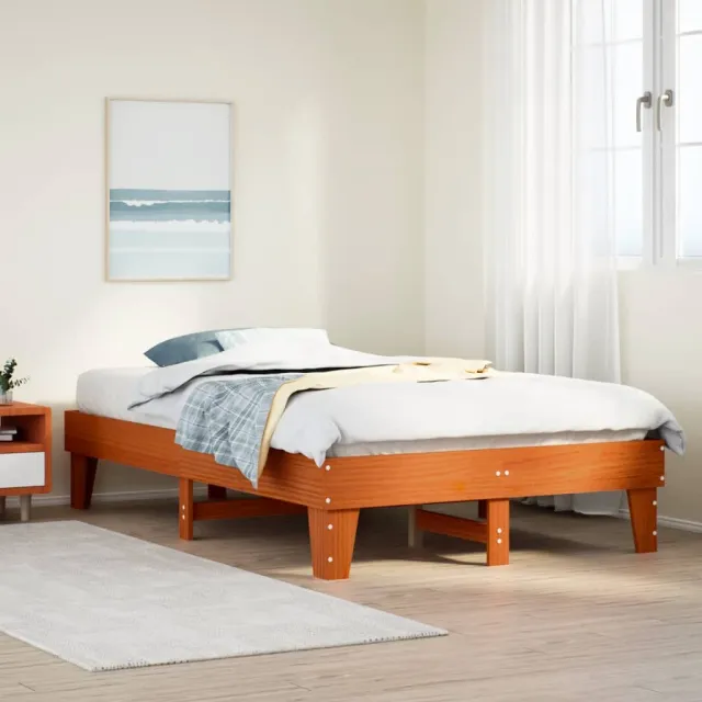 vidaXL Bedframe zonder matras massief grenenhout wasbruin 135x190 cm bruin