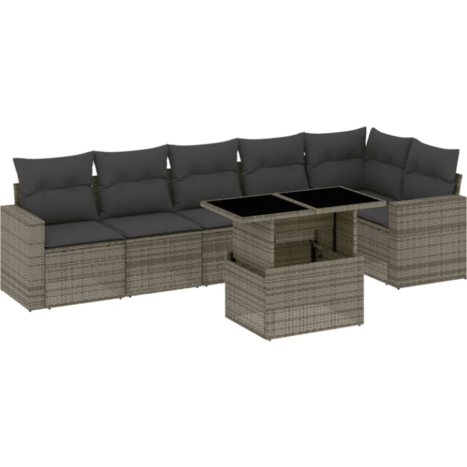 vidaXL 7-delige Loungeset met kussens poly rattan grijs