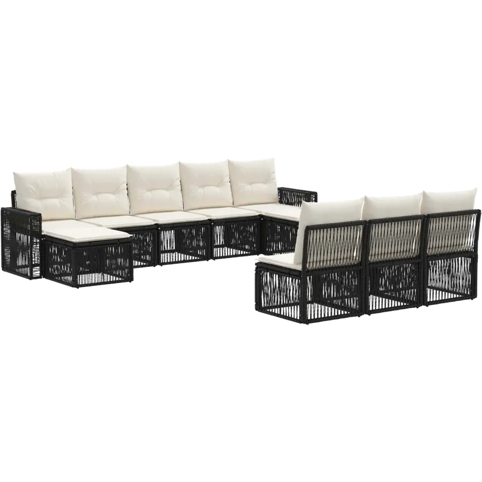 vidaXL Tuinbankenset 10 st 10-zits Zwart en Cream Wit poly rattan, foto 3