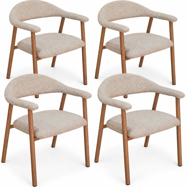 Puur DS4U- Quinn basic eetkamerstoel - Set van 4 - Naturel - Stof - Met armleuning
