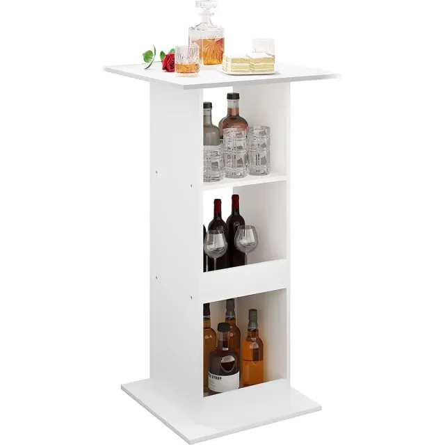 Happyment Bartafel Cardiff - Met opbergruimte - Vierkant - Voor binnen - Keuken - Hout - Metaal - Wit - 60x60x112cm