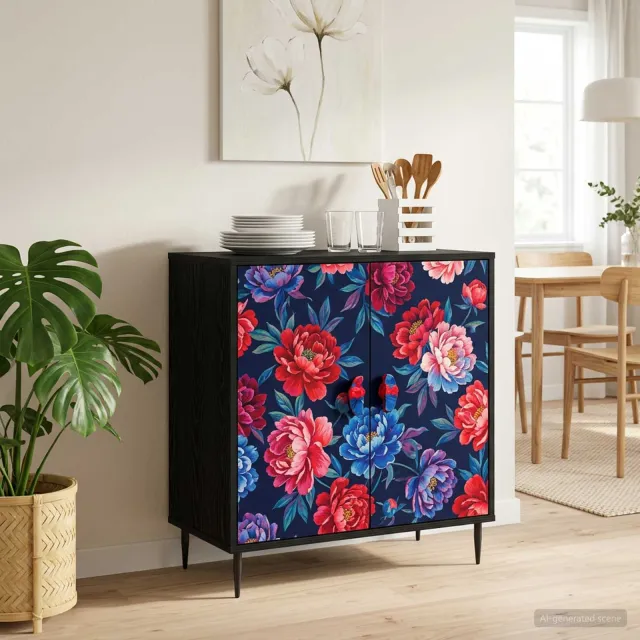 vidaXL Ladekast HEESCH Kleurblokprint 66 x 36,5 x 76 cm Bewerkt hout Zwart