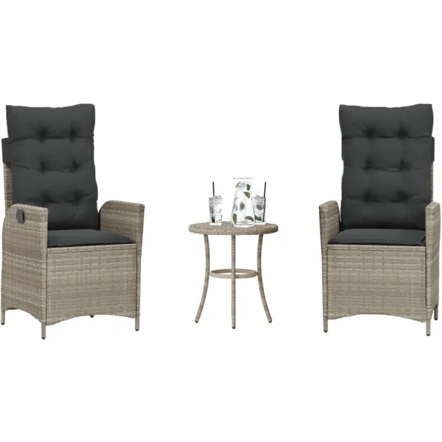 vidaXL 3-delige Bistroset met kussens poly rattan lichtgrijs