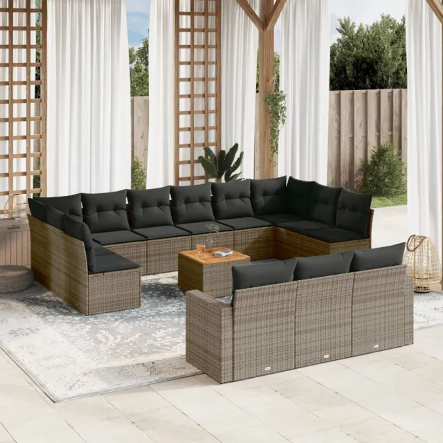 vidaXL 14-delige Loungeset met kussens poly rattan grijs, foto 2