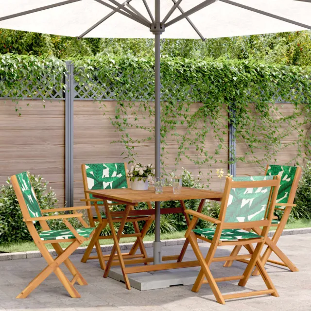 vidaXL 5-delige Tuinset bladpatroon stof en massief hout Groen