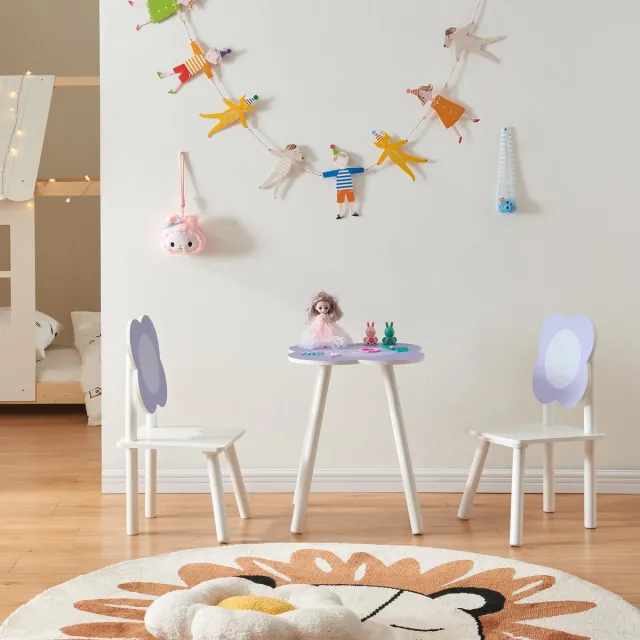 en.casa Kindertafel met 2 kinderstoelen Simrishamn wit en lila [en.casa]