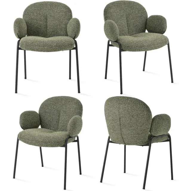 Mura Logistiek Mura Eetkamerstoelen - Dinning Chairs - Keukenstoelen - Fauteuil - Stoelen Set Van 4 - Metalen Poten - Boucle Stof - Beige