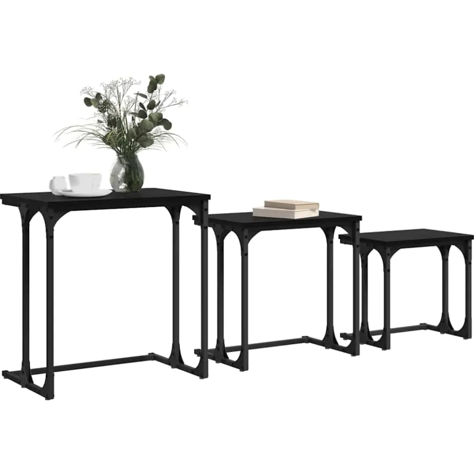 vidaXL Nesting Koffietafel 3 st Zwart eiken 50.5 x 35 x 53 cm