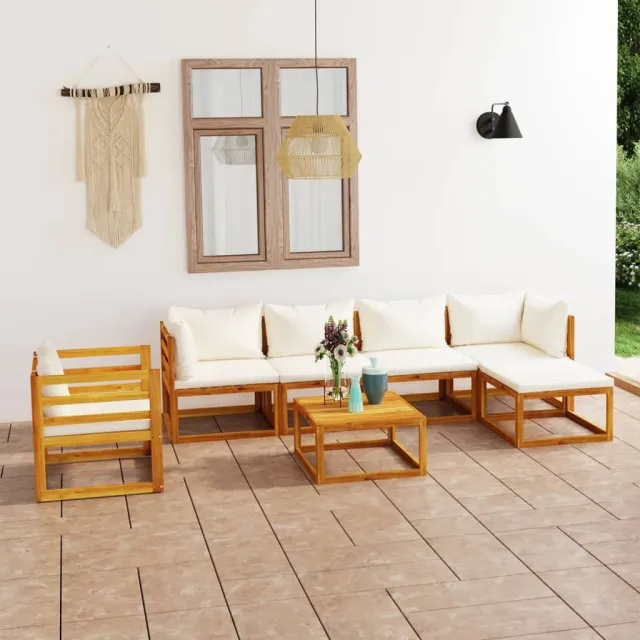 vidaXL 7-delige Loungeset met kussens massief acaciahout crème, foto 2
