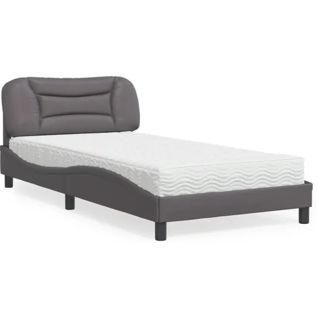 vidaXL Bed met matras "Hvar" kunstleer grijs 100x200 cm