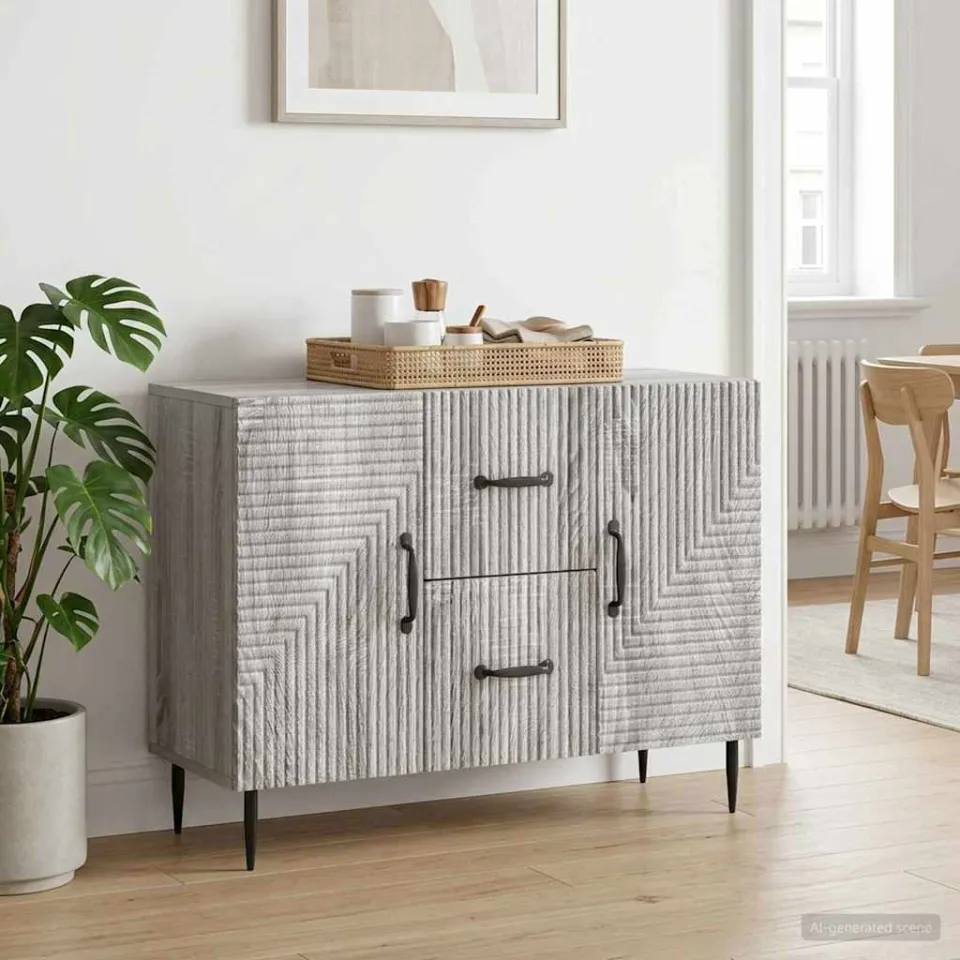 vidaXL Dressoir met lade Grijs sonoma 89 x 34,5 x 60 cm Bewerkt hout, foto 3
