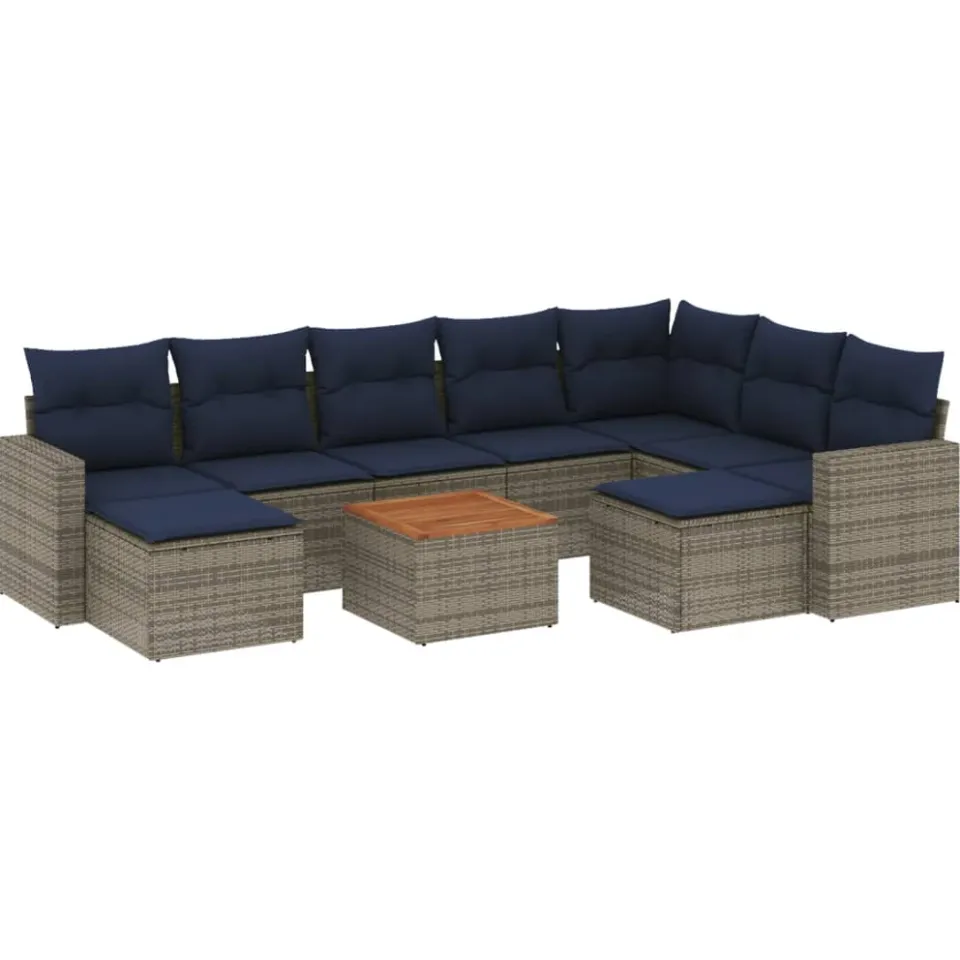 vidaXL 10-delige tuinbankset met kussens, grijs polyrotan, foto 3
