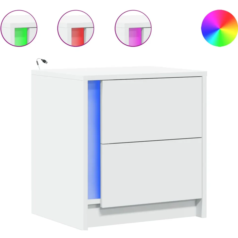 vidaXL Nachtkastjes met LED-verlichting 2 st bewerkt hout wit, foto 3