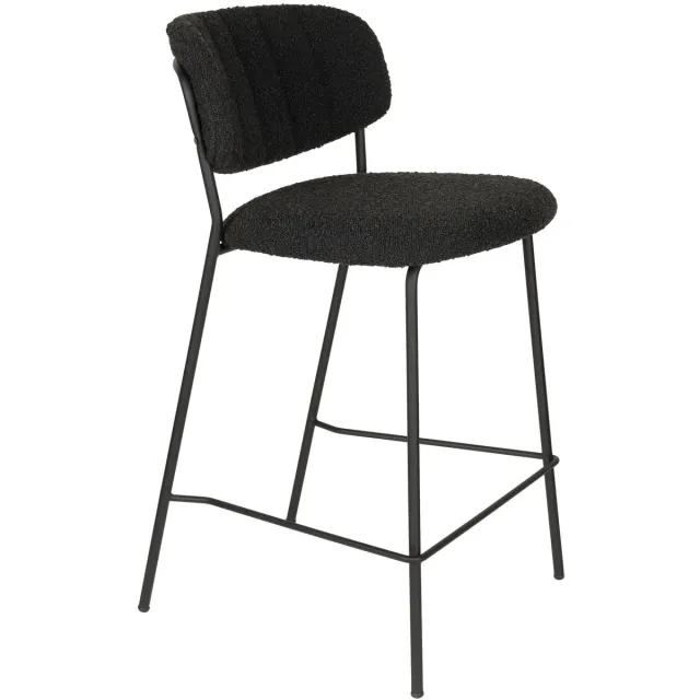 Housecraft Living Jolien Barkrukken 65 cm Zwart/Zwart Bouclé - Set van 2