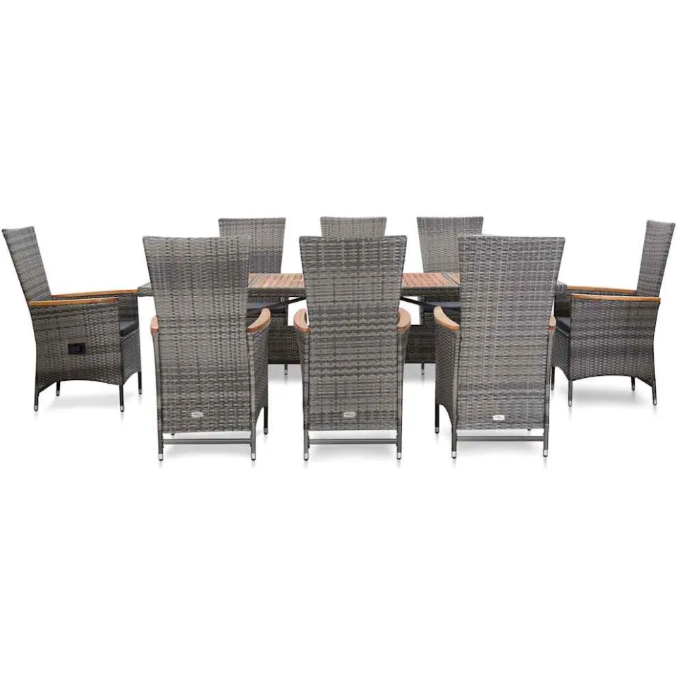 vidaXL 9-delige Tuinset met kussens poly rattan grijs, foto 2
