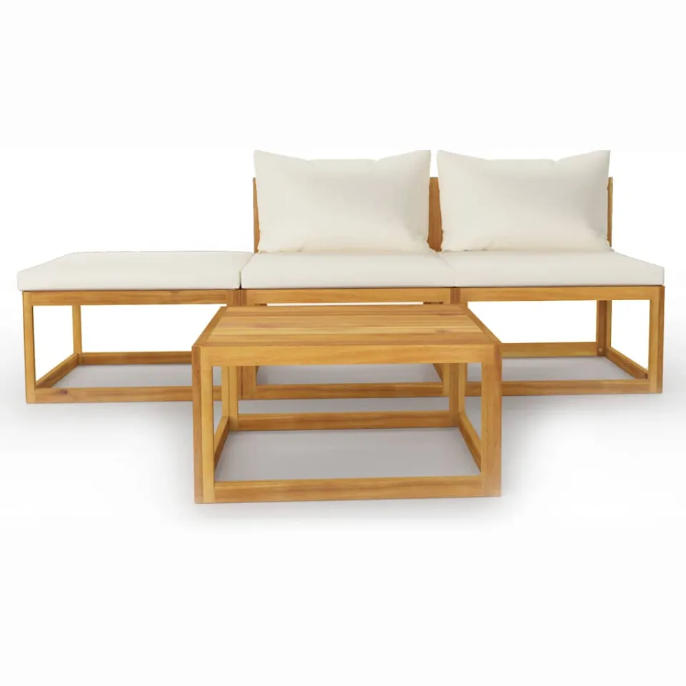 vidaXL 4-delige Loungeset met kussens massief acaciahout crème