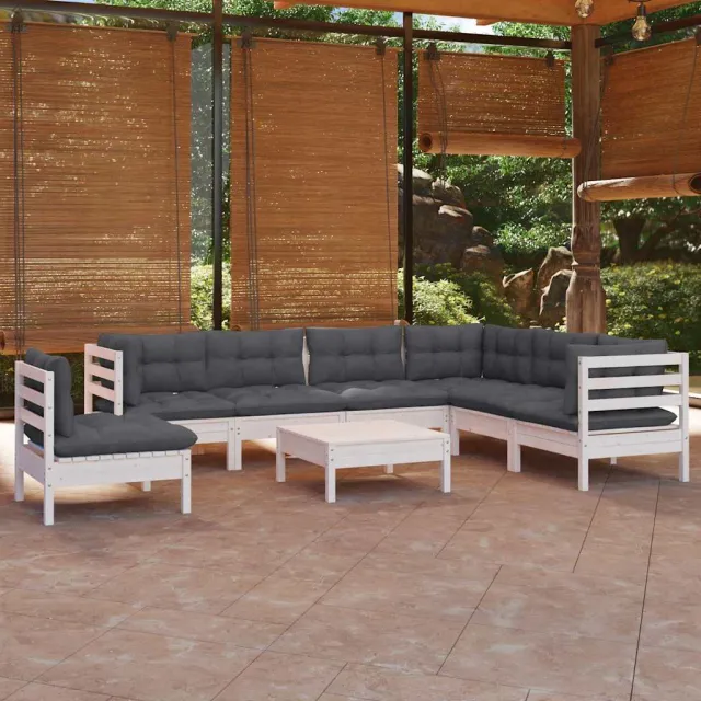 vidaXL 8-delige Loungeset met kussens massief grenenhout wit, foto 2