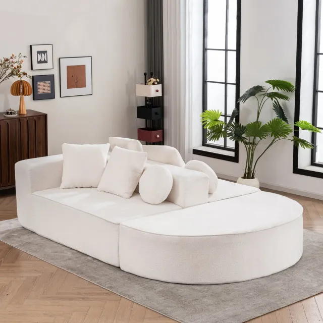 MEUNIQ 5-zits modulaire hoekbank met slaapfunctie, chenille bekleding, zonder montage, wit, voor de woonkamer
