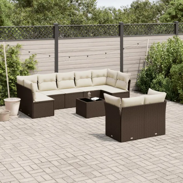 vidaXL 10-delige Loungeset met kussens poly rattan bruin, foto 2