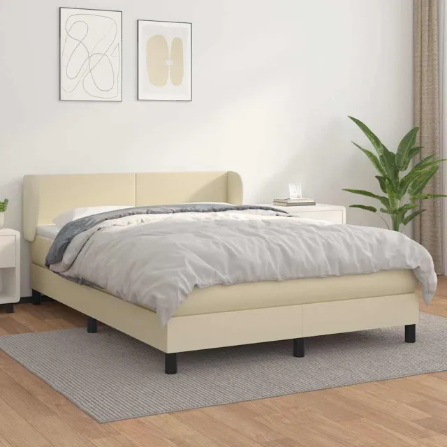 vidaXL Boxspring met matras kunstleer crèmekleurig 140x200 cm