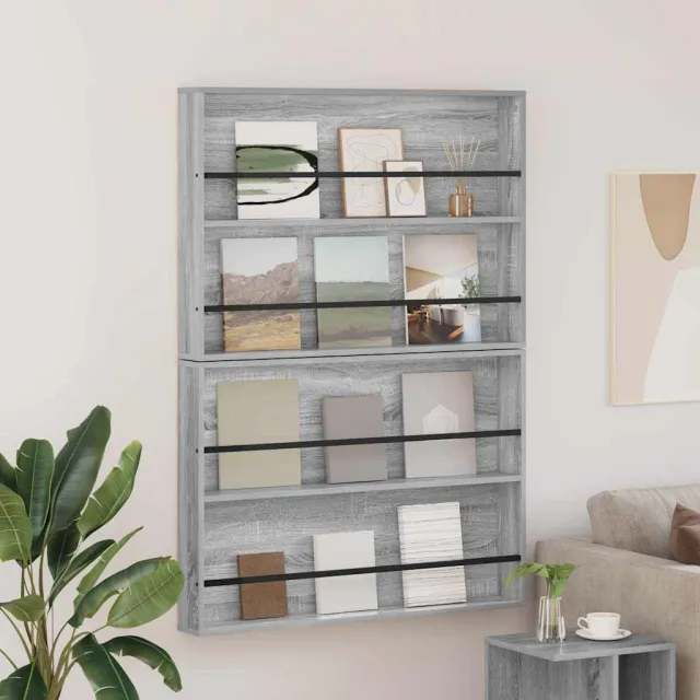vidaXL Tijdschrift Rek met plank 2 st Grijs Sonoma 100 x 12 x 70 cm, foto 2