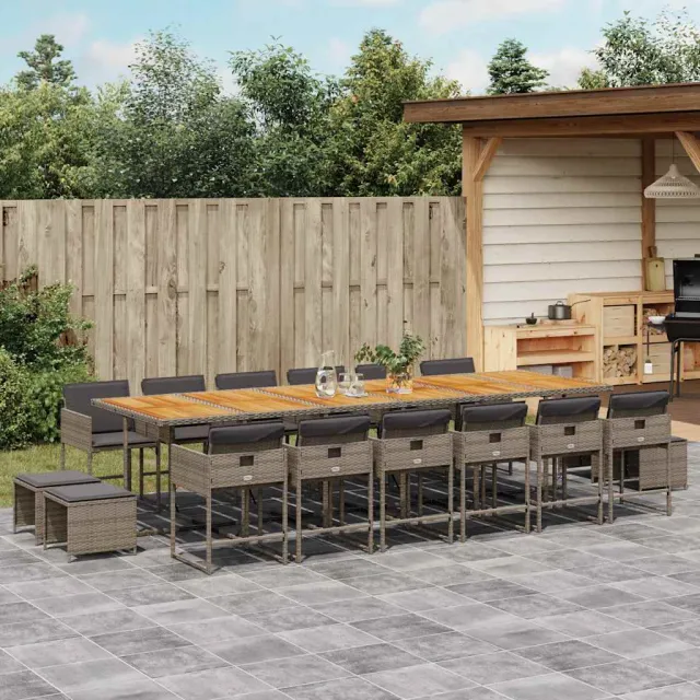 vidaXL 17-delige Tuinset met kussens poly rattan grijs, foto 2