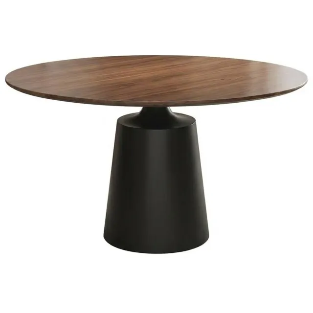 QGT Ronde Eettafel 150 cm - Ronde eettafel 6-8 personen - Massief Hout & Carbonstaal - Retro Design - Industrieel en Modern Interieur - Robuust Zwart Onderstel - Duurzaam & Praktisch - Grote Eetkamertafel Hout - Ronde Keukentafel Houtkleur