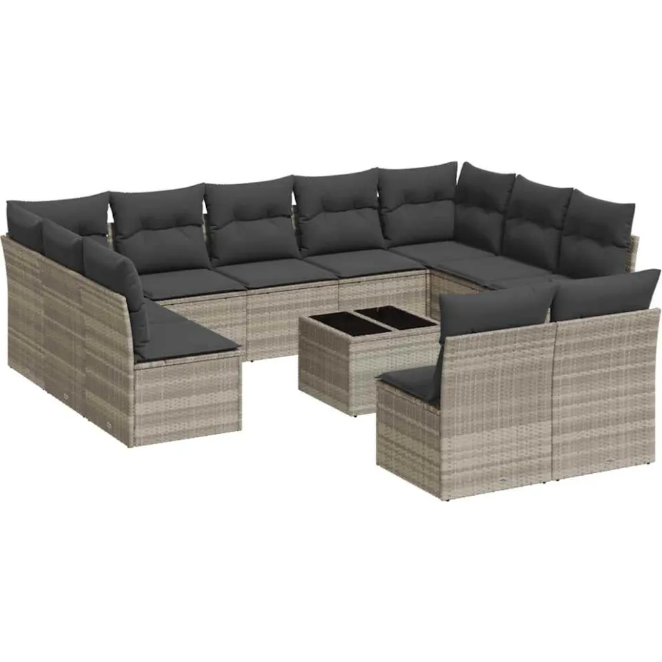 vidaXL 12-delige Loungeset met kussens poly rattan lichtgrijs