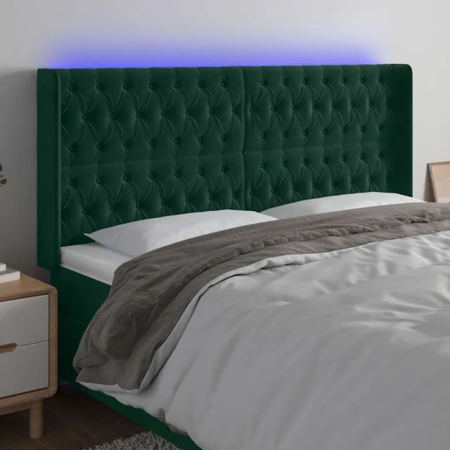 vidaXL Hoofdbord LED 183x16x118/128 cm fluweel donkergroen groen