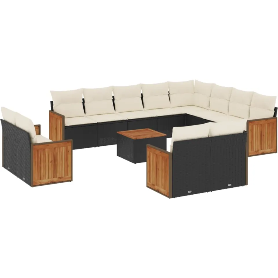 vidaXL 13-delige Loungeset met kussens poly rattan zwart, foto 3