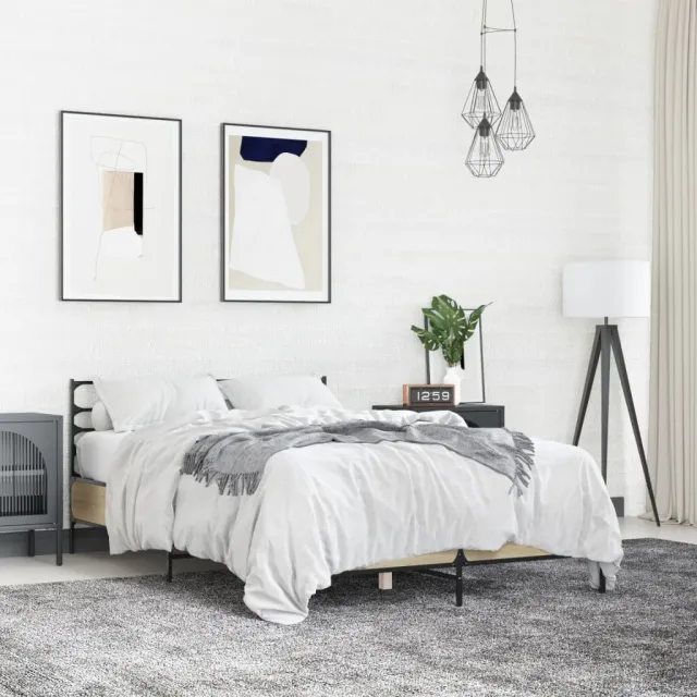 vidaXL Bedframe bewerkt hout metaal sonoma eikenkleurig 120x190 cm Bruin