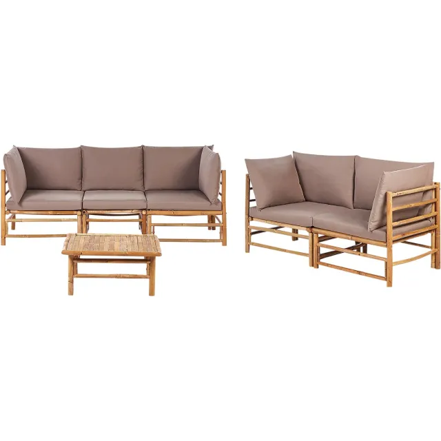 Beliani CERRETO - Loungeset 5-zits met salontafel - Taupe - Bamboehout Bruin