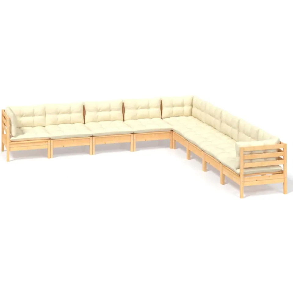 vidaXL 9-delige Loungeset met crèmekleurige kussens massief grenenhout, foto 4