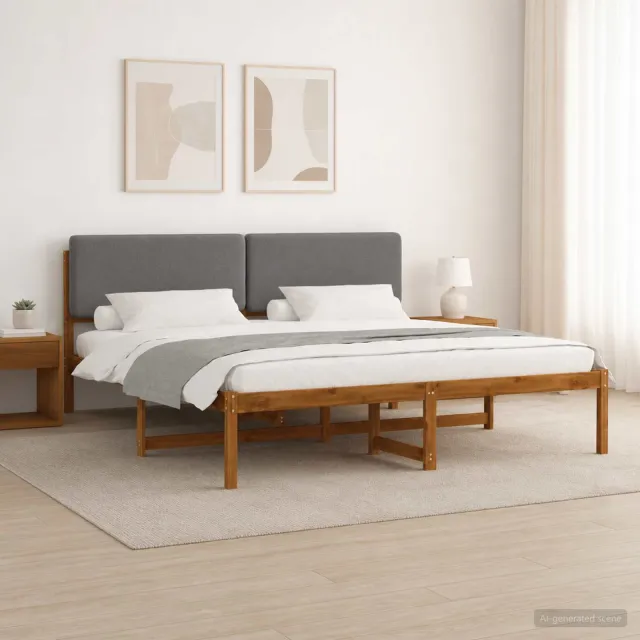 vidaXL Bedframe met gestoffeerd hoofdbord Naturel en lichtgrijs