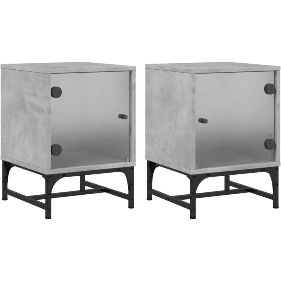 vidaXL Nachtkastjes met glazen deuren 2 st 35x37x50 cm betongrijs
