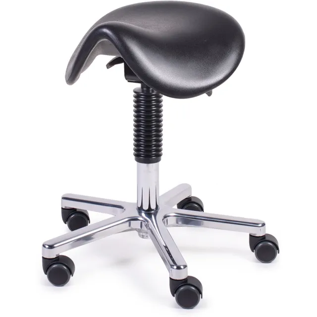 MTM zadelkruk HERTHA 160-A - zwarte ergonomische pur zitting - alu kruisvoet - wielen - 45/61 cm