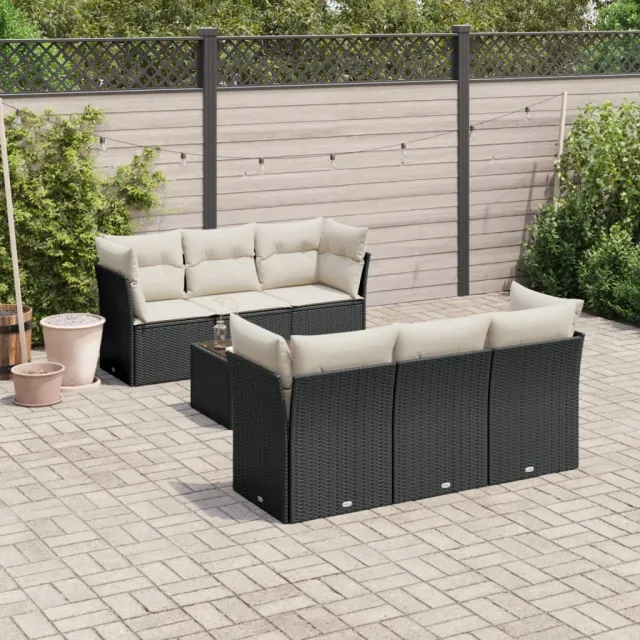 vidaXL 7-delige Loungeset met kussens poly rattan zwart