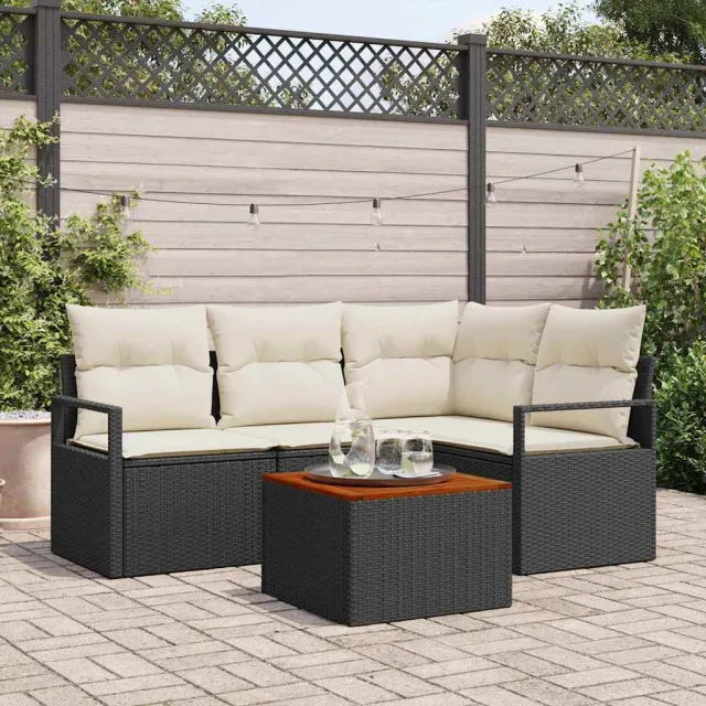 vidaXL Tuinbankenset 5 st Zwart poly rattan