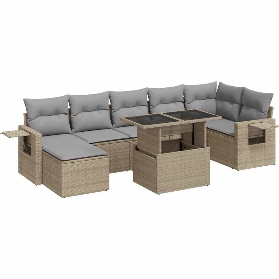 vidaXL 8-delige Loungeset met kussens poly rattan beige, foto 3