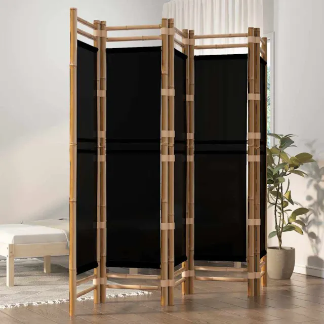 vidaXL Kamerscherm 5-panelen inklapbaar 200 cm bamboe en canvas zwart, foto 2
