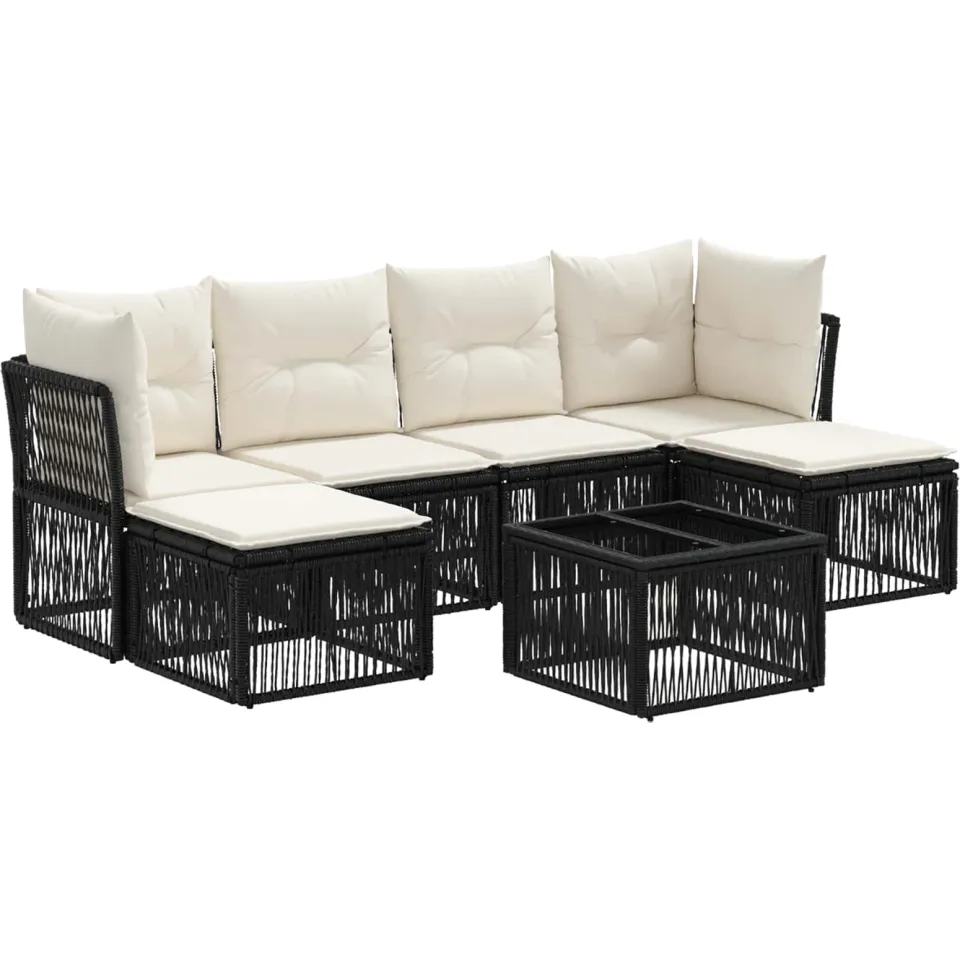 vidaXL Tuinbankenset 7 st Zwart poly rattan, foto 3