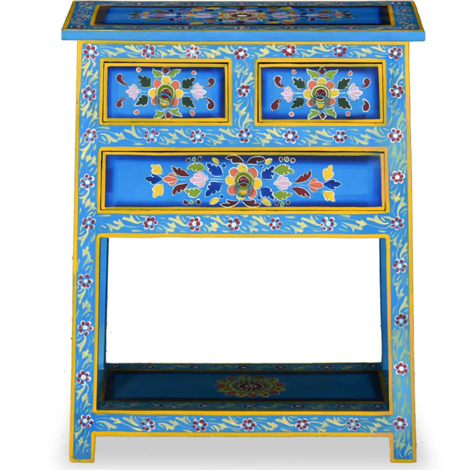 vidaXL Dressoir met lades handgeschilderd massief mangohout turquoise, foto 3