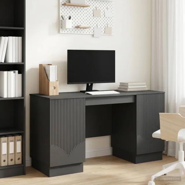 vidaXL Bureau Zwart 142,5 x 50 x 75 cm Bewerkt hout, foto 2